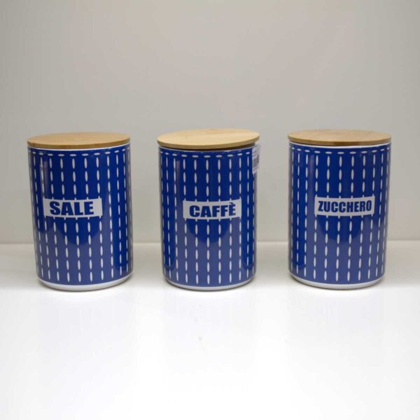Set 3 Barattoli Sale-Zucchero-Caffè con Tappo in Legno Havana Blue