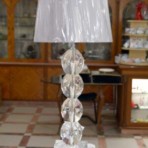 Lampada Lucille in cristallo ottico con paralume grigio