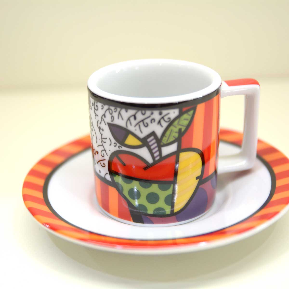 Egan Set 2 tazze da caffè con piattino con decorazione fatta a mano  collezione Britto