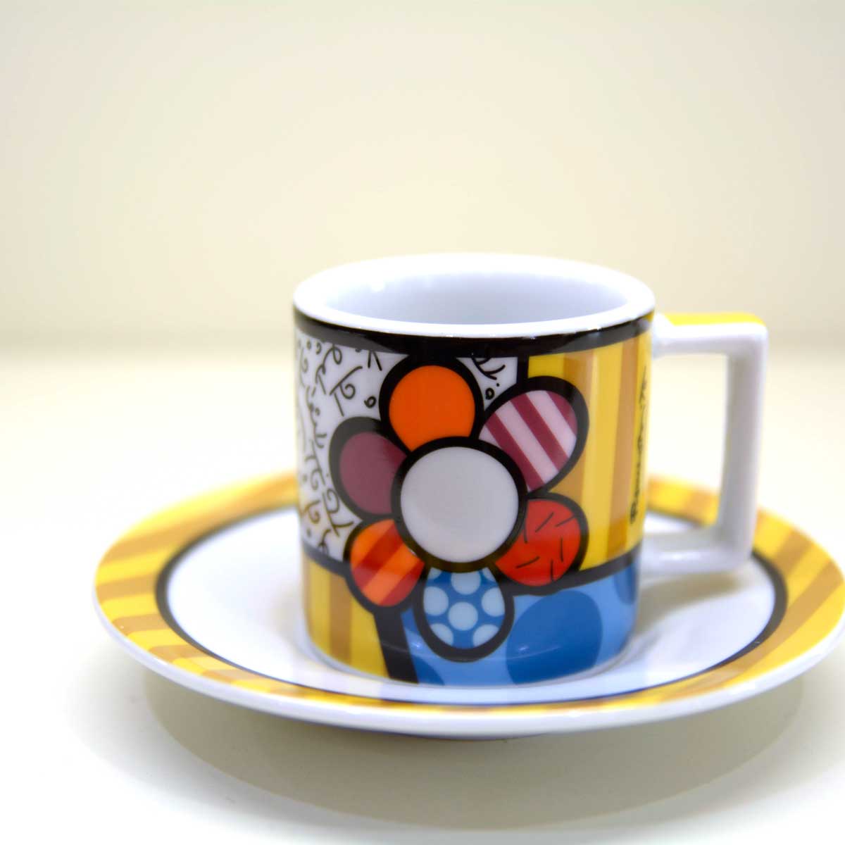 Egan Set 2 tazze da caffè con piattino con decorazione fatta a mano  collezione Britto