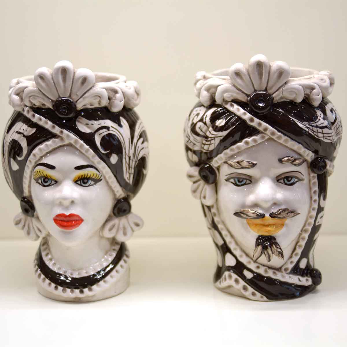 Coppia teste di moro in ceramica di Caltagirone decoro frutta - Classic  Gallery