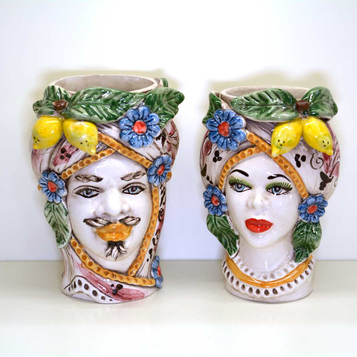Coppia teste di moro in ceramica di Caltagirone decoro frutta - Classic  Gallery