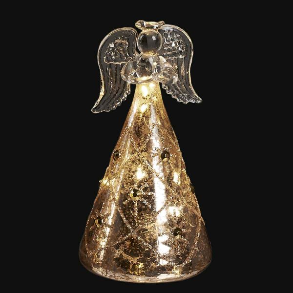 Angelo con luce Led decorazione oro antico