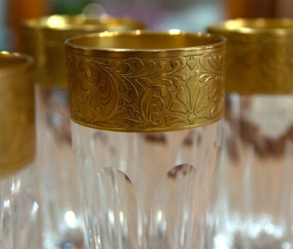 Set Di 6 Bicchieri Bibita  Intagliati e Decorati in Oro Zecchino
