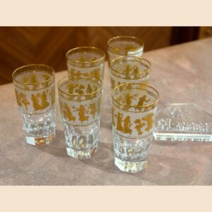 Set Di 6 Bicchieri Bibita Intagliati e Decorati in Oro Zecchino Gob Zarba