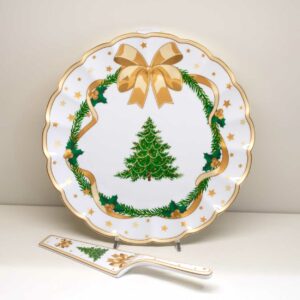 Piatto Torta Con Paletta “Gold Christmas”