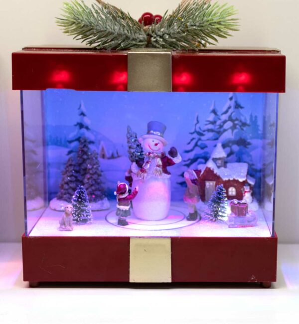 Pacco Regalo Babbo Natale e Paesaggio con musica e luci