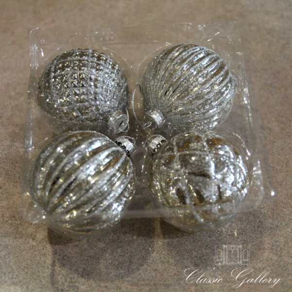 Set 4 Sfere Vetro Drops Christmas Silver Balls Set 4 Sfere Vetro Drops Christmas Silver Balls