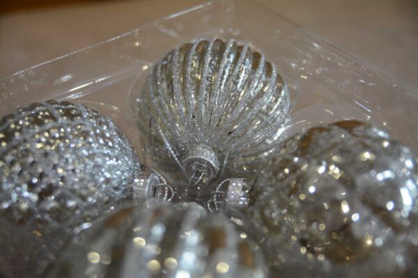 Set 4 Sfere Vetro Drops Christmas Silver Balls Set 4 Sfere Vetro Drops Christmas Silver Balls