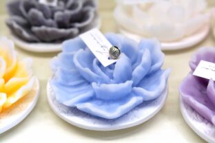 Peonia di Cera Con Base in Ceramica