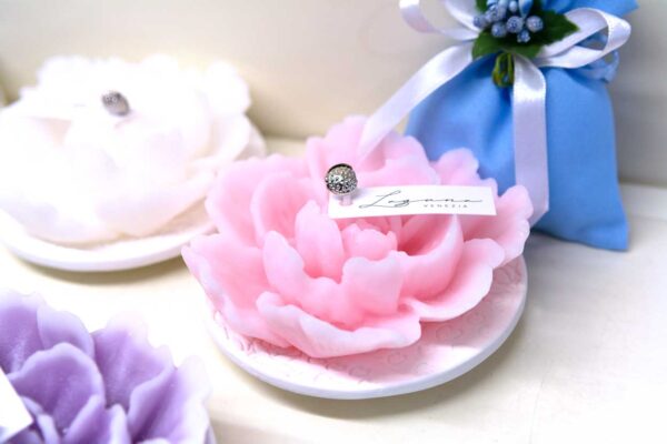 Peonia di Cera Con Base in Ceramica