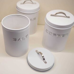 Set 3 Barattoli "Vintage" Metallo Bianco