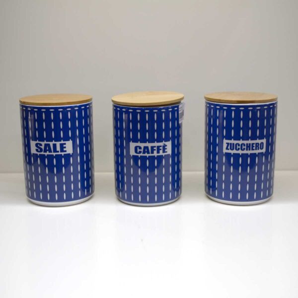 Set 3 Barattoli Sale-Zucchero-Caffè con Tappo in Legno Havana Blue Set 3 Barattoli Sale-Zucchero-Caffè con Tappo in Legno Havana Blue