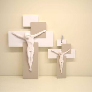 Cristo stilizzato su croce colore bianco e nocciola
