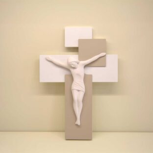 Cristo stilizzato su croce colore bianco e nocciola Cristo stilizzato su croce colore bianco e nocciola