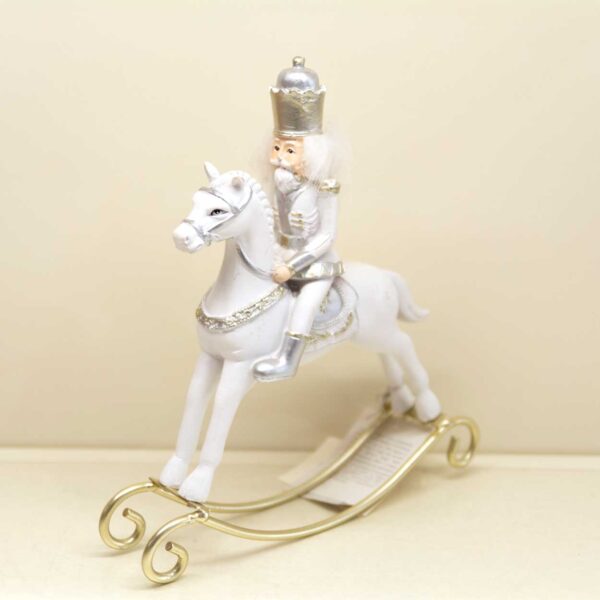 Schiaccianoci a cavallo decoro bianco e oro Schiaccianoci a cavallo decoro bianco e oro