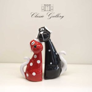Coppia cani rosso e nero in ceramica
