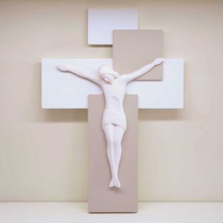 Cristo Croce Legno nocciola e bianco